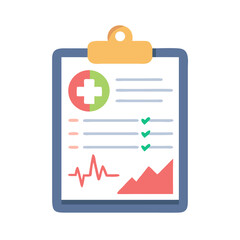 Medical checklist clipboard with heart rate and health graph