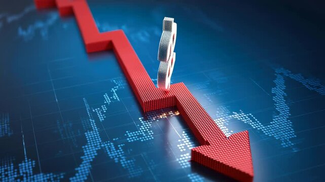 Red Arrow Falling Down with Dollar Sign on Stock Market Chart