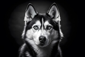 A striking monochrome portrait of a siberian husky dog