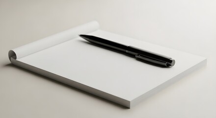 Elegant Black Pen on Blank Notepad Mockup: Minimalist Office Stationery Design