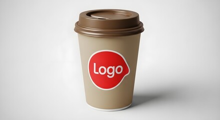 Brown Paper Coffee Cup Mockup with Red Logo - Branding Template