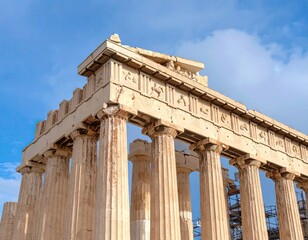 Obraz premium Ancient Greek temple columns under a bright sky