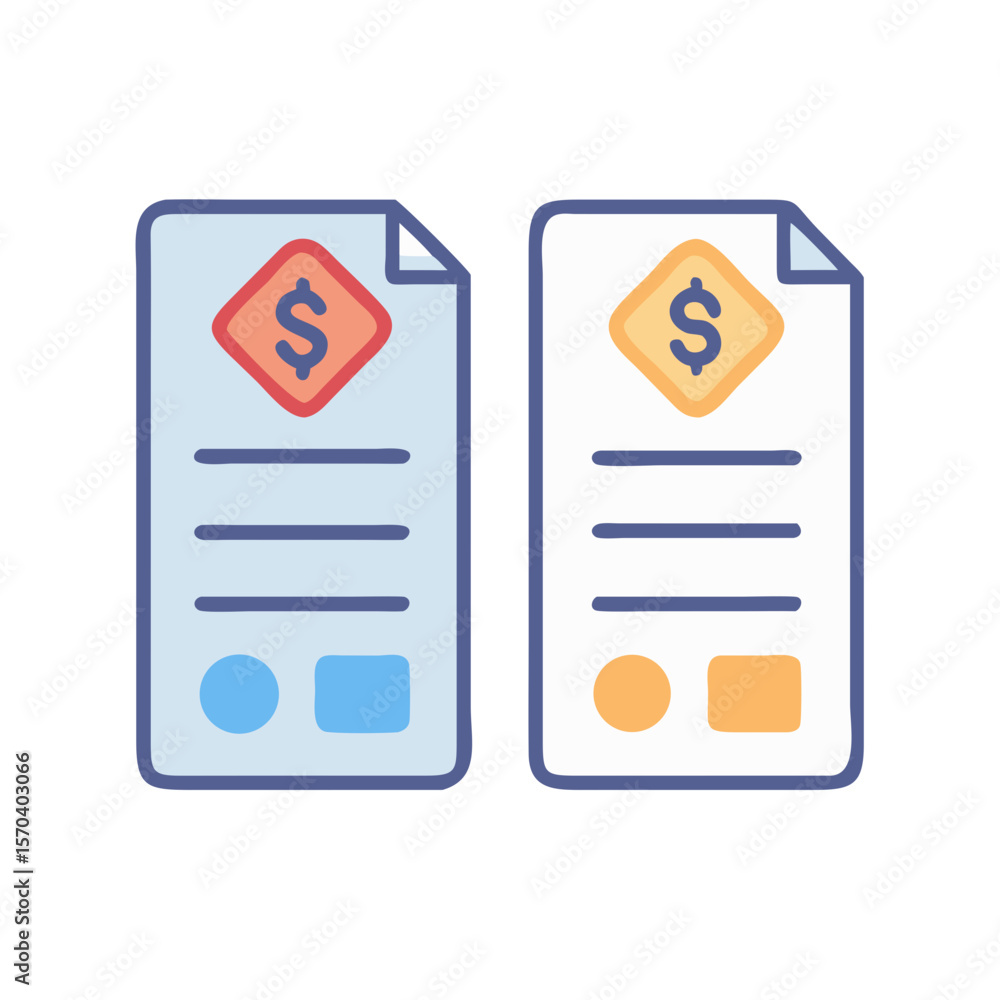 Fototapete financial document comparison showing two versions of the same report
