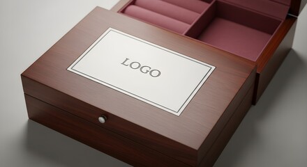 Elegant Wooden Box with Silver Logo Plate for Branding Mockup