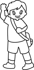 Children With Backpack Outline