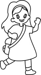 Children With Backpack Outline