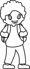 Children With Backpack Outline