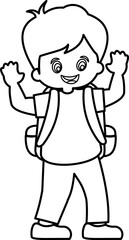Children With Backpack Outline