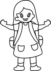 Children With Backpack Outline