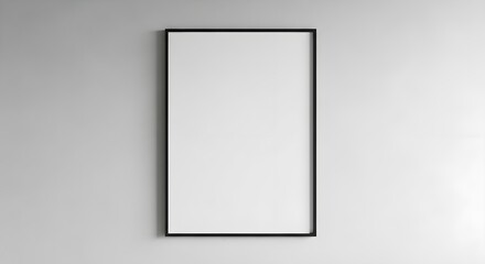 Minimalist Blank Canvas: Vertical Black Frame on Light Grey Wall - Modern Art Mockup