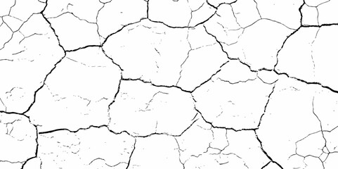 high contrast black and white image of a cracked white wall with cracks and damaged texture, creating an abstract and distressed background look