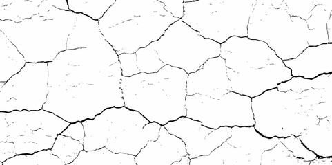 high contrast black and white image of a cracked white wall with cracks and damaged texture, creating an abstract and distressed background look