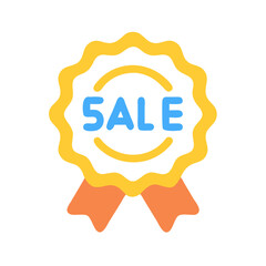 Flat design golden sale badge graphic on White backdrop
