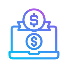 Online earning concept illustration with gradient laptop and coin