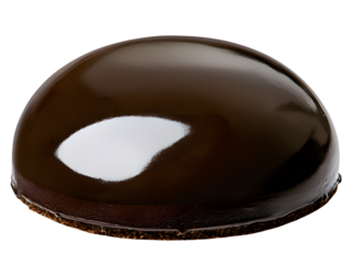 Close-up of a glossy dark chocolate mirror glaze dome dessert with smooth shiny surface and reflective finish, perfect for gourmet pastry presentation