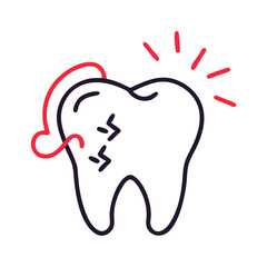 Stylized tooth with decay and pain on White Background