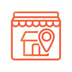 Store location point simple orange line icon isolated