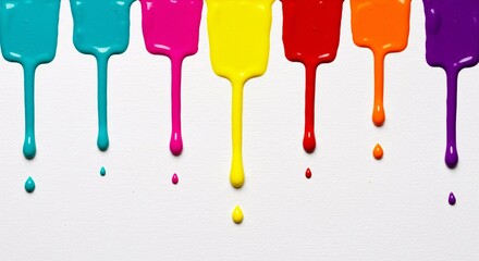 Colorful array of dripping paint in vivid hues creating an abstract design element