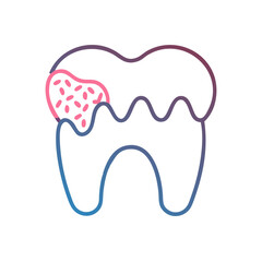 Dental illustration of tooth decay with bright line art