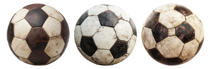 Vintage Soccer Balls with Weathered Texture and Unique Patterns, PNG bundle collection, Isolated on Transparent Background