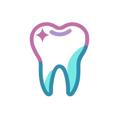 Stylized tooth icon with shine on White Background