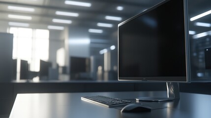 Fototapeta premium Modern computer monitor on a desk in a spacious office.