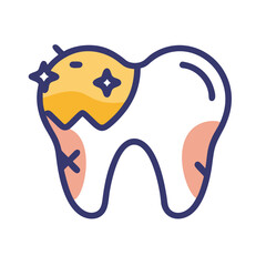 Illustration of decayed tooth with filling and root problem