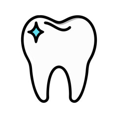 Shiny white tooth with a sparkle on White Background