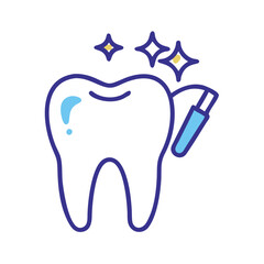 Tooth with toothbrush and sparkles on White Background