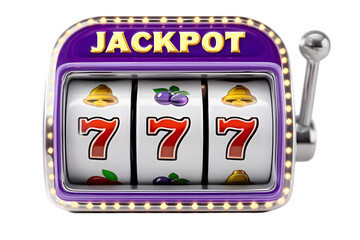 Colorful slot machine with jackpot display and fruit symbols, isolated on a white background. AI Generated Images