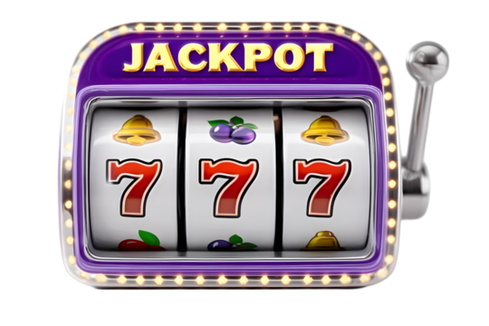 Colorful slot machine with jackpot display and fruit symbols, isolated on a white background. AI Generated Images