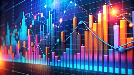 Naklejka premium Vibrant Data Visualization: Colorful Charts & Graphs on Digital Screen