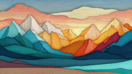 Abstract Hand-Drawn Mountainscape Illustration