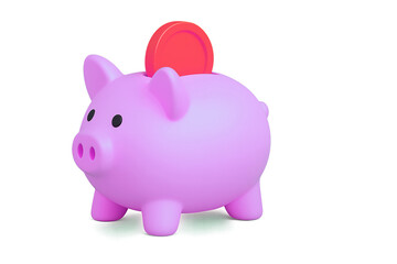 Pink Piggy Bank with Red Coin on White Background — Flat Illustration Symbolizing Savings, Financial Planning, and Personal Money Management
