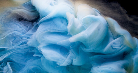 Wave texture. Paint cloud. Defocused blue color ink in water fume fog on abstract acrylic creative...
