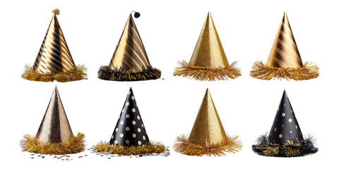 Set of Festive Party Hats in Gold and Black for Celebrations