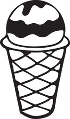 Hand-drawn Ice Cream Cone: Black and White Vector Illustration, Simple Summer Treat Design