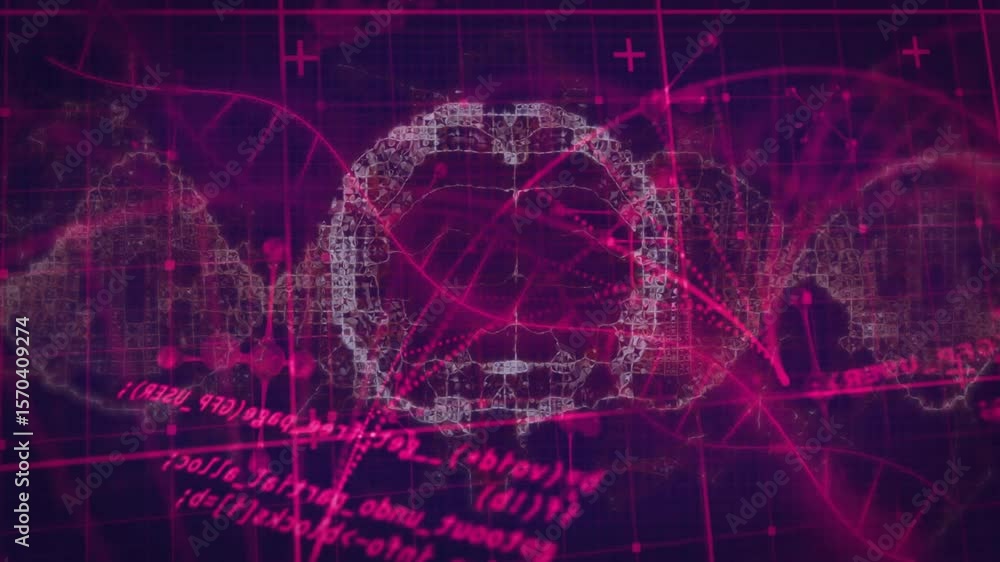 Poster grid showing pink code launching nodes forming brain network pulsing dna helix for tech insight