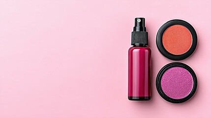 Decorative cosmetic containers on a pastel background.