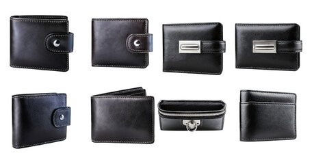 Collection of Stylish Black Leather Wallets for Daily Use, PNG bundle collection, Isolated on Transparent Background