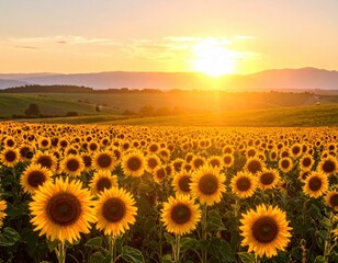 Golden Sunflower Field At Sunset
