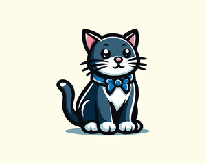 Obraz premium Adorable cartoon cat vector mascot wearing bow tie