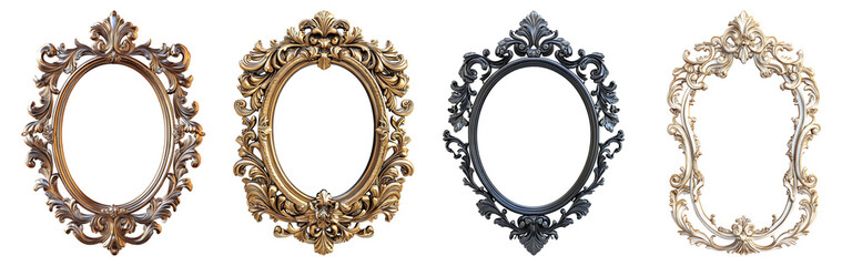 Vintage Ornate Picture Frames in Different Elegant Styles and Finishes, PNG bundle collection, Isolated on Transparent Background, PNG bundle collection, Isolated on Transparent Background