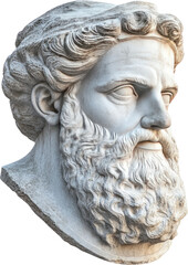 Marble Bust of an Ancient Philosopher with Detailed Facial Features, isolated on transparent background