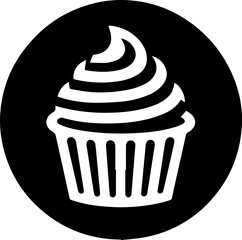 Cupcake Silhouette Icon in Circle with Swirl Frosting