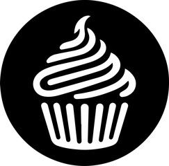 Cupcake Silhouette Icon in Circle with Swirl Frosting