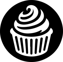 Cupcake Silhouette Icon in Circle with Swirl Frosting