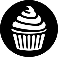 Cupcake Silhouette Icon in Circle with Swirl Frosting