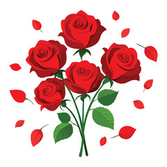 Fototapeta premium Elegant Bouquet of Red Roses with Scattered Petals A Symbol of Love and Affection For Valentine's Day