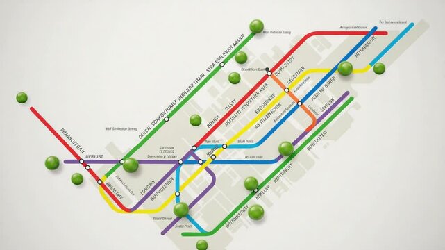 Colorful subway map with station markers and routes